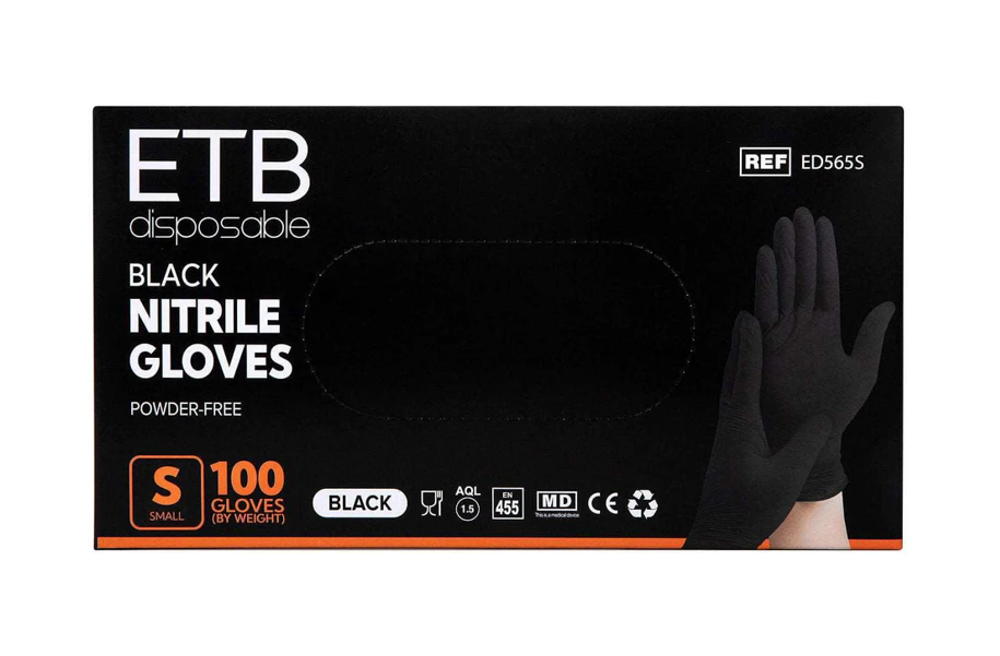 ETB Disposable Black Nitrile Gloves Size S 100pcs