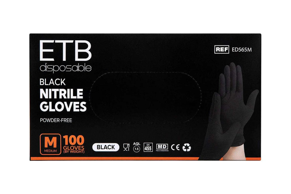 ETB Disposable Black Nitrile Gloves Size M 100pcs