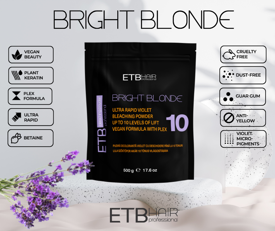 ETB Hair Professional Bright Blonde Bleaching Powder With Plex, Violet, 10 Levels Lightening, Vegan, 500 g