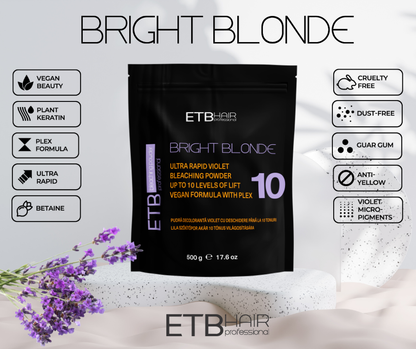 ETB Hair Professional Bright Blonde Bleaching Powder With Plex, Violet, 10 Levels Lightening, Vegan, 500 g