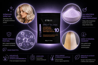 ETB Hair Professional Bright Blonde Bleaching Powder With Plex, Violet, 10 Levels Lightening, Vegan, 500 g