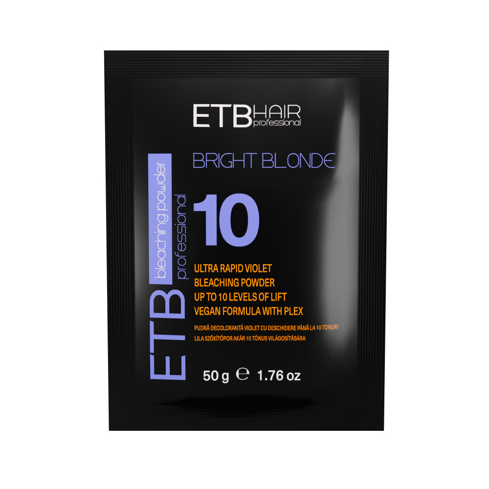 ETB Hair Professional Bright Blonde Szőkítőpor Plex formulával, Lila, 10 Szint Világosítással, Vegán, Mini,  50 g