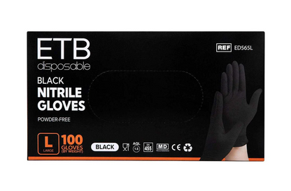 ETB Disposable Black Nitrile Gloves Size L 100pcs