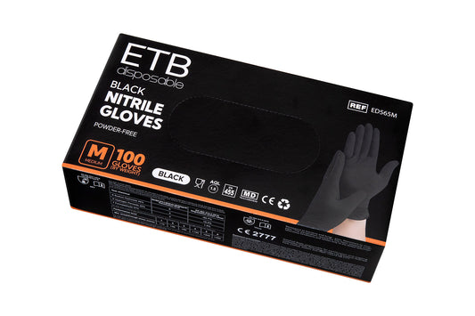 ETB Disposable Black Nitrile Gloves Size M 100pcs