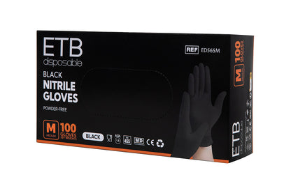 ETB Disposable Black Nitrile Gloves Size M 100pcs