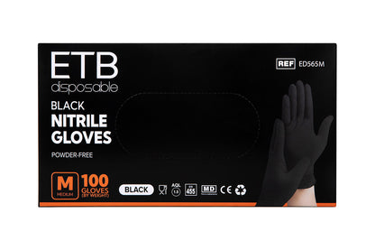 ETB Disposable Black Nitrile Gloves Size M 100pcs