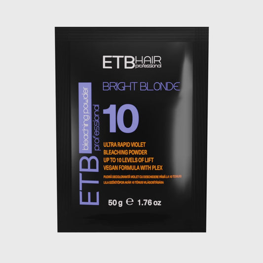 ETB Hair Professional Bright Blonde Szőkítőpor Plex formulával, Lila, 10 Szint Világosítással, Vegán, Mini,  50 g